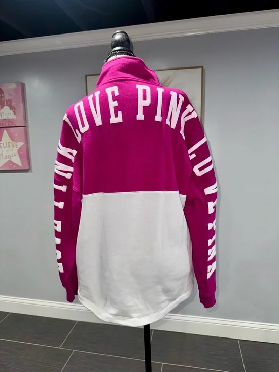 PINK Victoria's Secret Two-Tone Half-Zip Pullover - Fuchsia & White - Picture 5 of 10